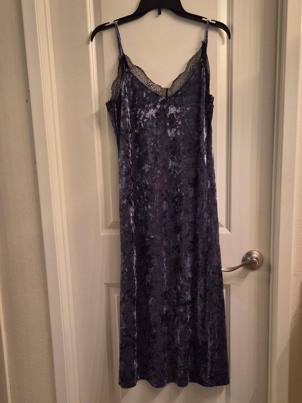 And Now This Midi Slip Dress Womens XS Blue Crushed Velvet Lace 90s.Size S